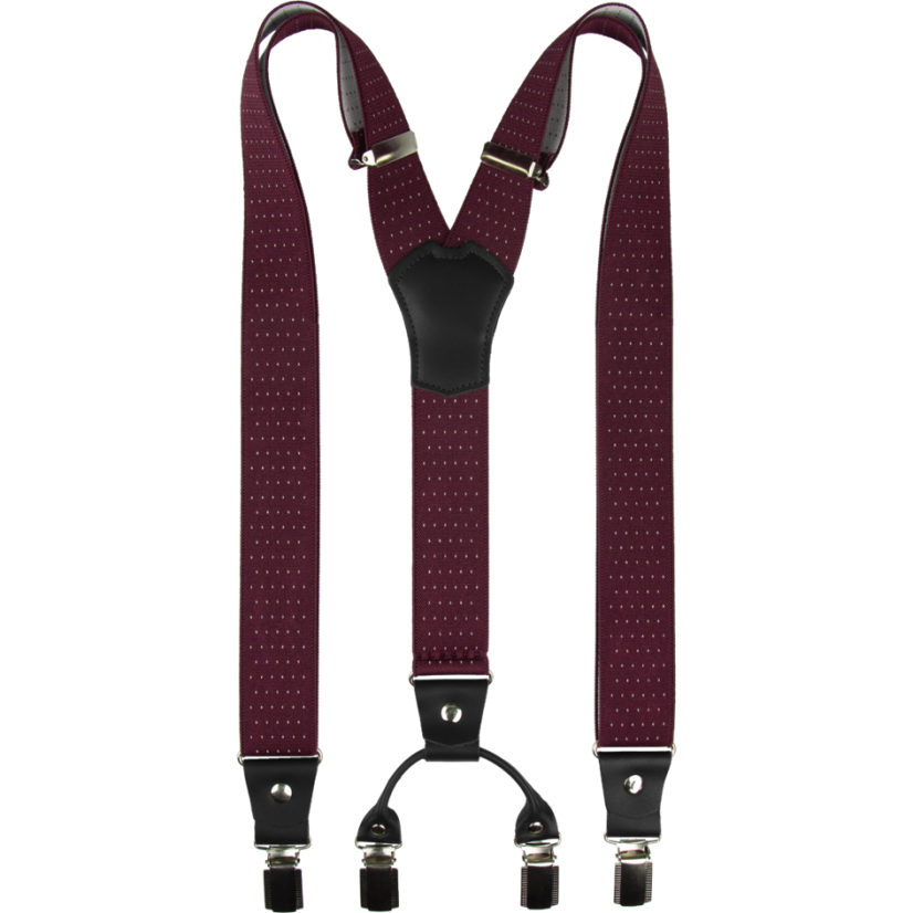 Bordeaux Men's Wide Suspenders with Polka Dots and Genuine Black Leather