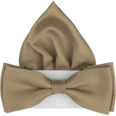 Světle hnědý pánský motýlek matný s kapesníčkem