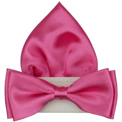 Zářivě růžový pánský motýlek lesklý s kapesníčkem