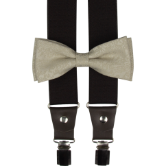 Světle béžovo-hnědý pánský set s jemnou strukturou – kšandy, motýlek a kapesníček