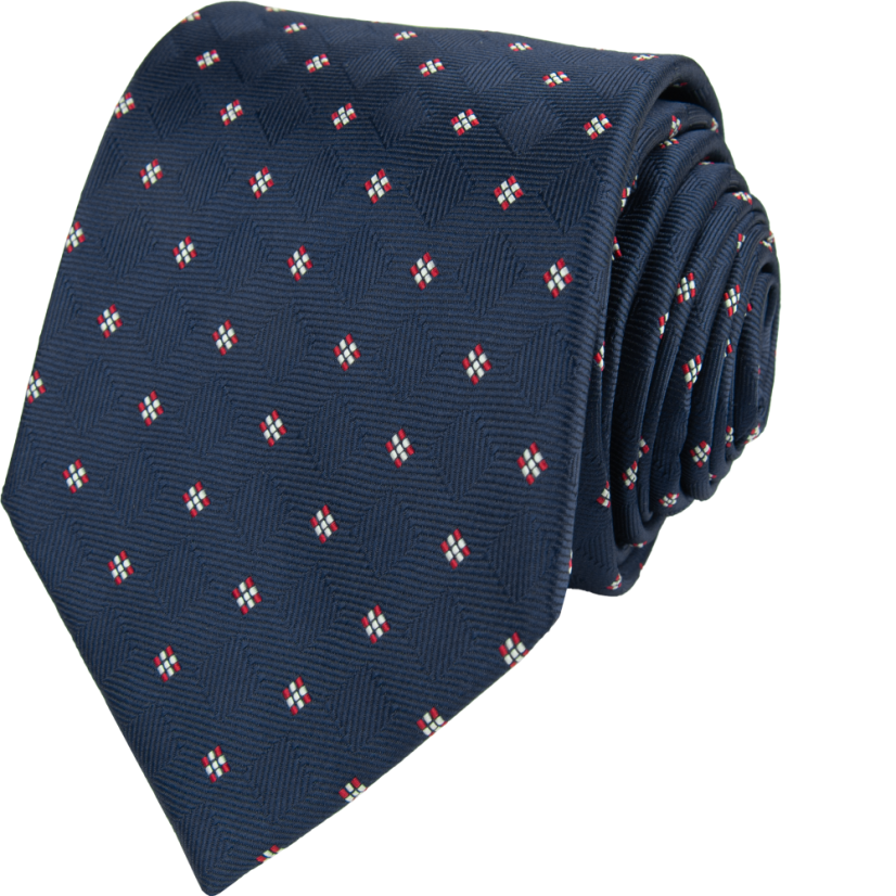 Tmavě modrá pánská kravata s červeno-bílým vzorem