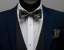 Dark Blue Men's Bow Tie with Paisley Pattern Including Pocket Square