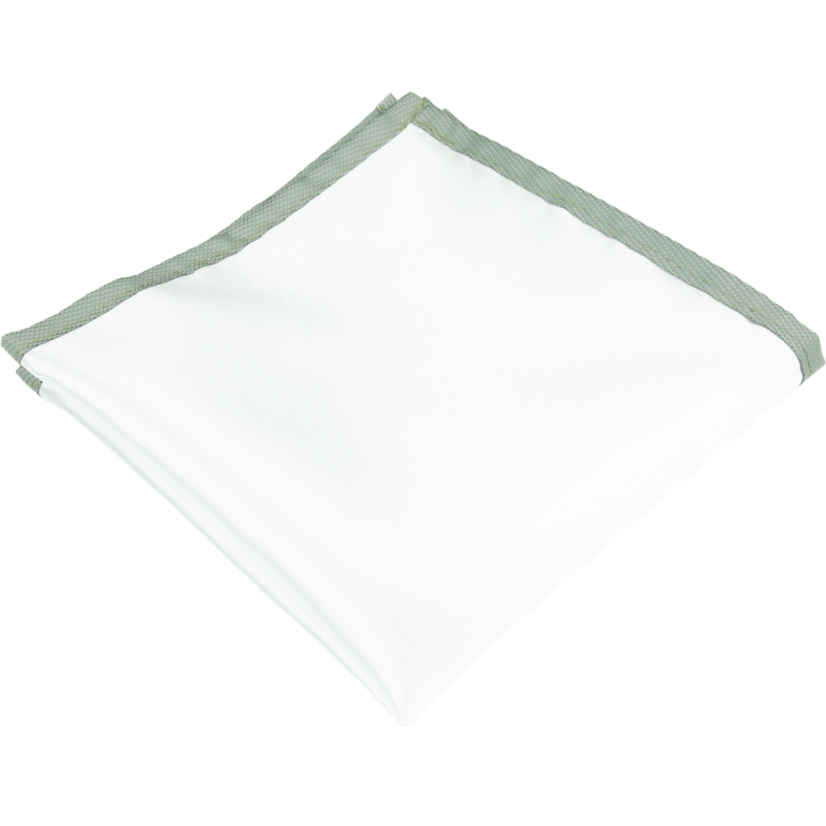 Biely pánska vreckovka do saka so šalviovo zeleným (sage green) lemom