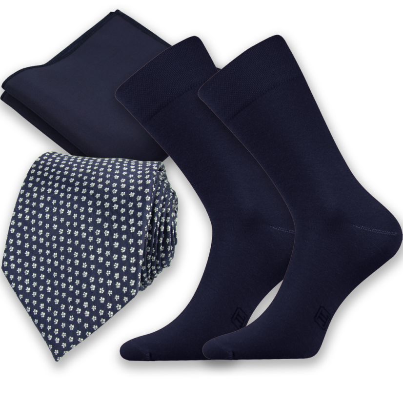 Tmavě modrý pánský set – kravata, kapesníček a ponožky