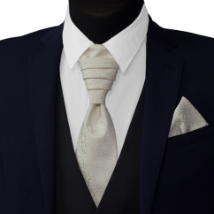 Smetanová (ecru) svatební kravata s vyšitými ornamenty