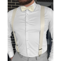 Smetanový (ecru) pánský set s ornamentálním vzorem - kšandy, motýlek a kapesníček