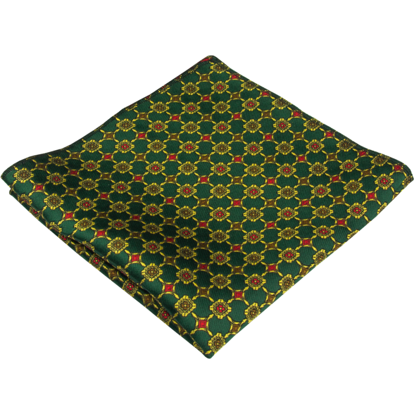 Smaragdově zelený pánský kapesníček se zlatým geometrickým vzorem
