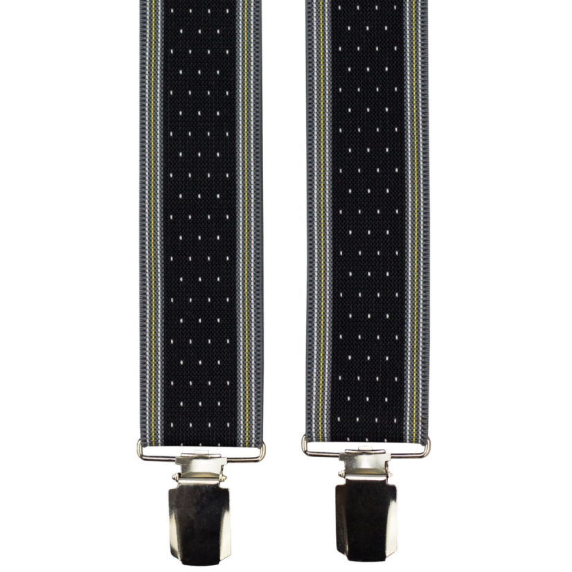 Černé pánské široké kšandy s puntíky a proužky