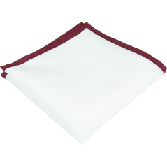 White Men's Pocket Square with Burgundy Red Border