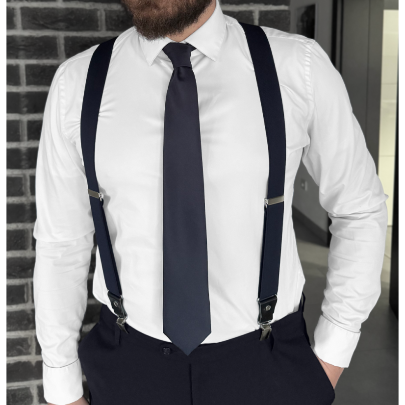 Tmavě modrá pánská sada s vínovým květinovým motivem