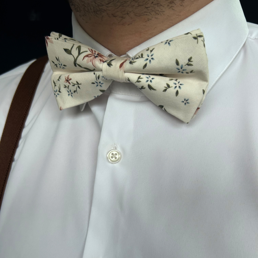 Brown Men's Suspenders with Cotton Floral Bow Tie