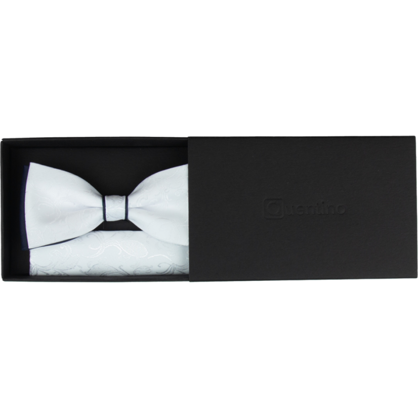 Bílo tmavě modrý pánský motýlek s jemným vzorem včetně kapesníčku