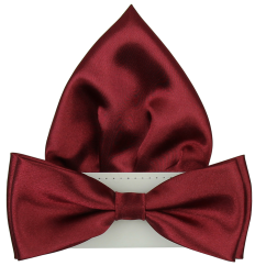 Vínově červený pánský motýlek lesklý s kapesníčkem