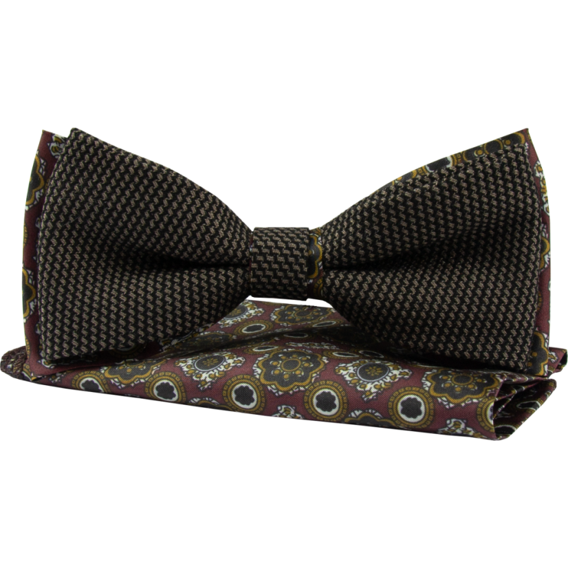 Brown Men's Bow Tie with Burgundy Pattern
