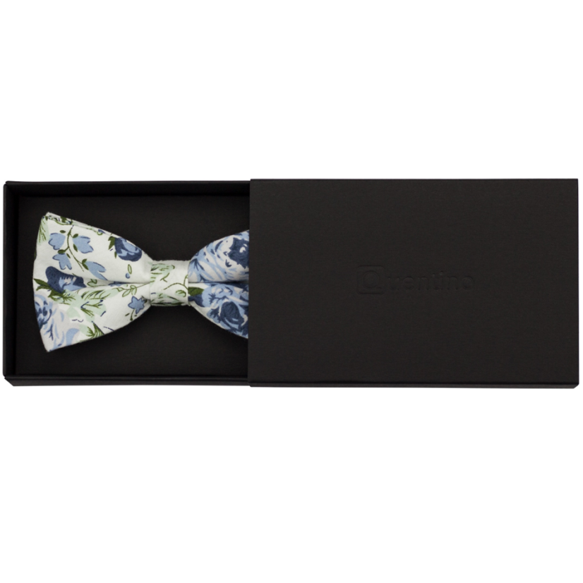 Bílý pánský bavlněný motýlek s modrými květy