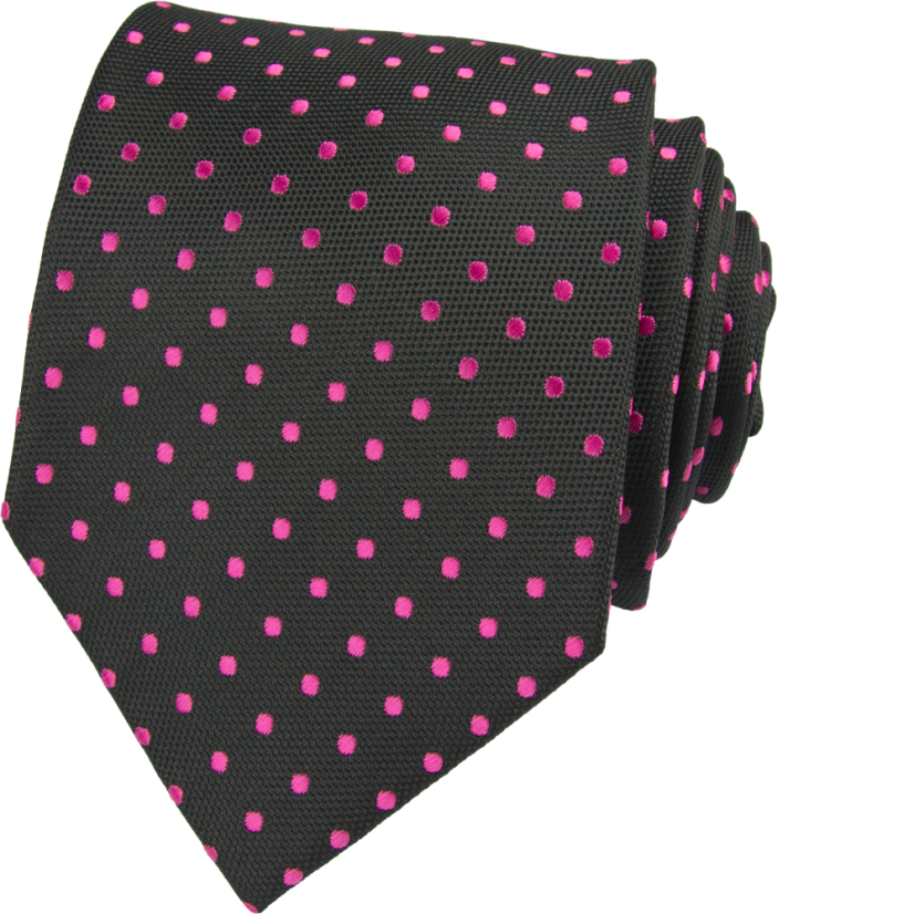 Black Men's Necktie with Pink Polka Dots