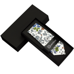 Bílá pánská bavlněná kravata s šedo zelenými lístky