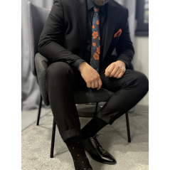 Černo cihlový pánský set – kravata, kapesníček a ponožky