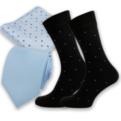 Světle modrý pánský set – kravata, kapesníček a ponožky