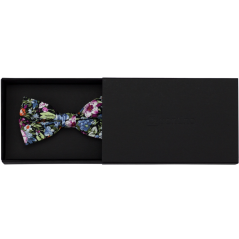 Black Children's Cotton Bow Tie with Blue-Purple Flowers