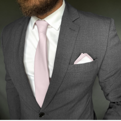 Bílý pánský kapesníček do saka se světlounce růžovým (blush pink) lemem