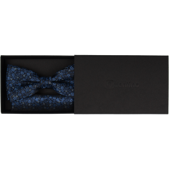 Black Men's Bow Tie with Blue Floral Pattern Including Pocket Square
