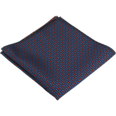 Modrý pánský kapesníček s jemným červeným geometrickým vzorem