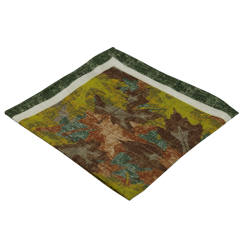 Zeleno hnědý pánský kapesníček s podzimním motivem listů