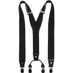 Černé pánské široké kšandy s puntíky a pravou černou kůží