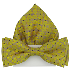 Zlatý pánský motýlek se vzorem včetně kapesníčku