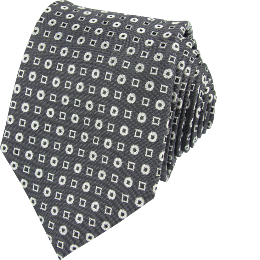 Tmavě šedá pánská hedvábná kravata se vzorem