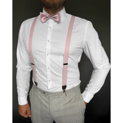 Dusty pink men's suspenders with dark brown genuine leather