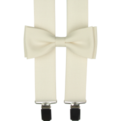 Smetanový (ecru) pánský set s jemnou strukturou - kšandy,  motýlek a kapesníček