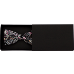 Černý pánský bavlněný motýlek s šedo růžovými květy