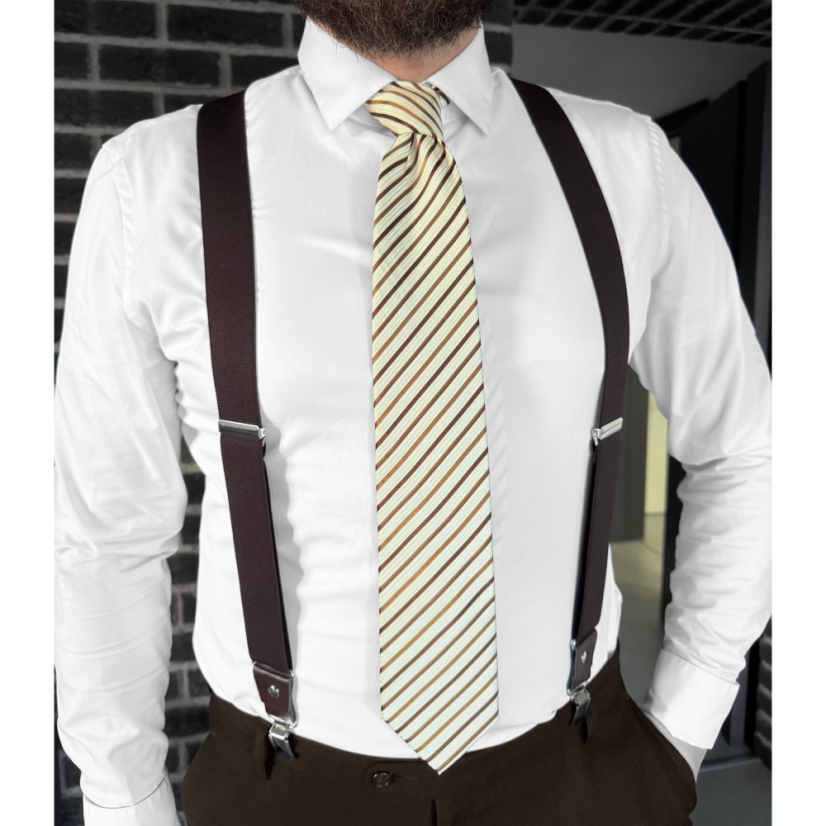 Beige-Brown Men's Set with Striped Tie