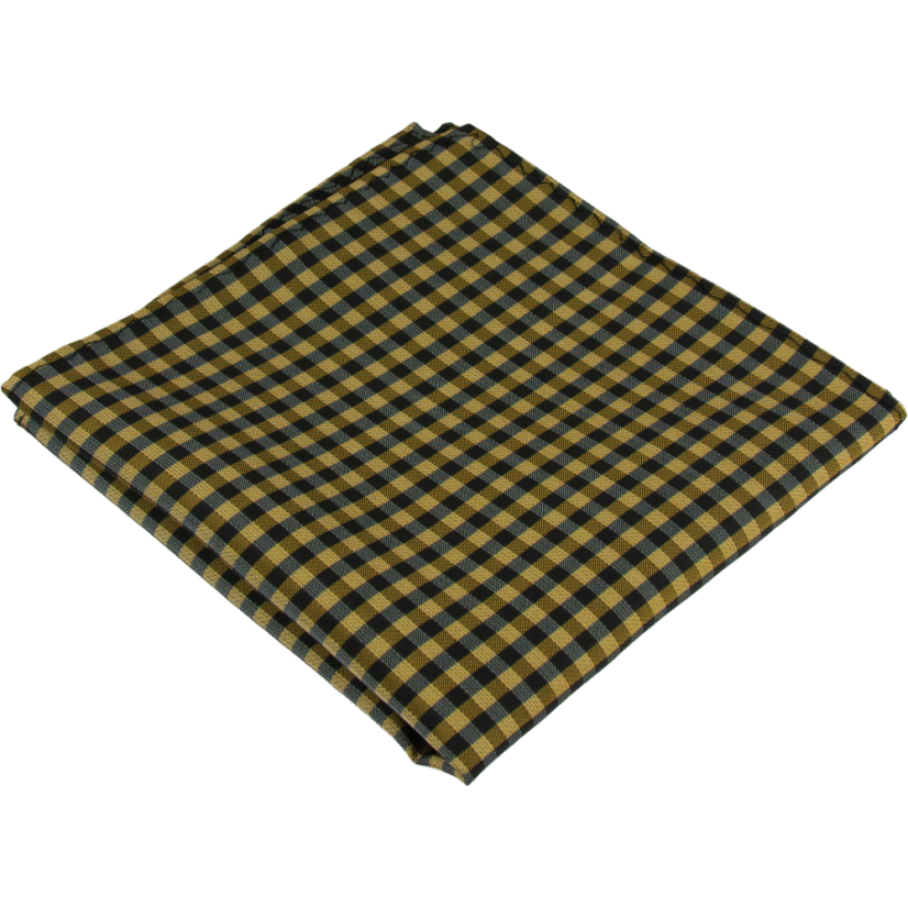Hořčicově žlutý pánský kapesníček s kostkovaným vzorem