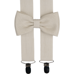 Béžové pánské kšandy s motýlkem včetně kapesníčku