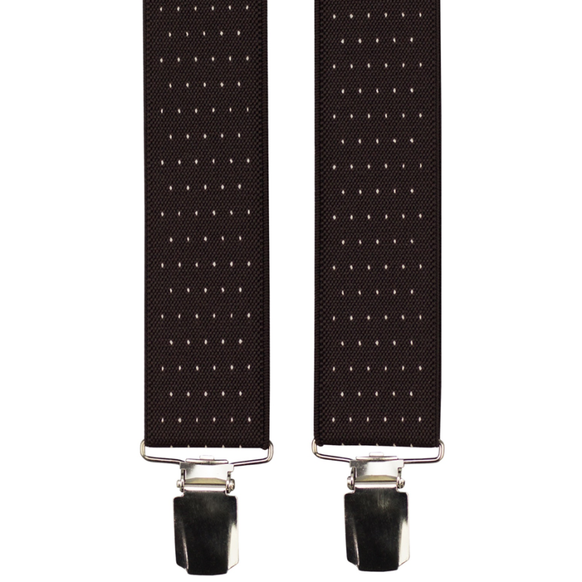 Tmavě hnědé pánské široké kšandy s puntíky