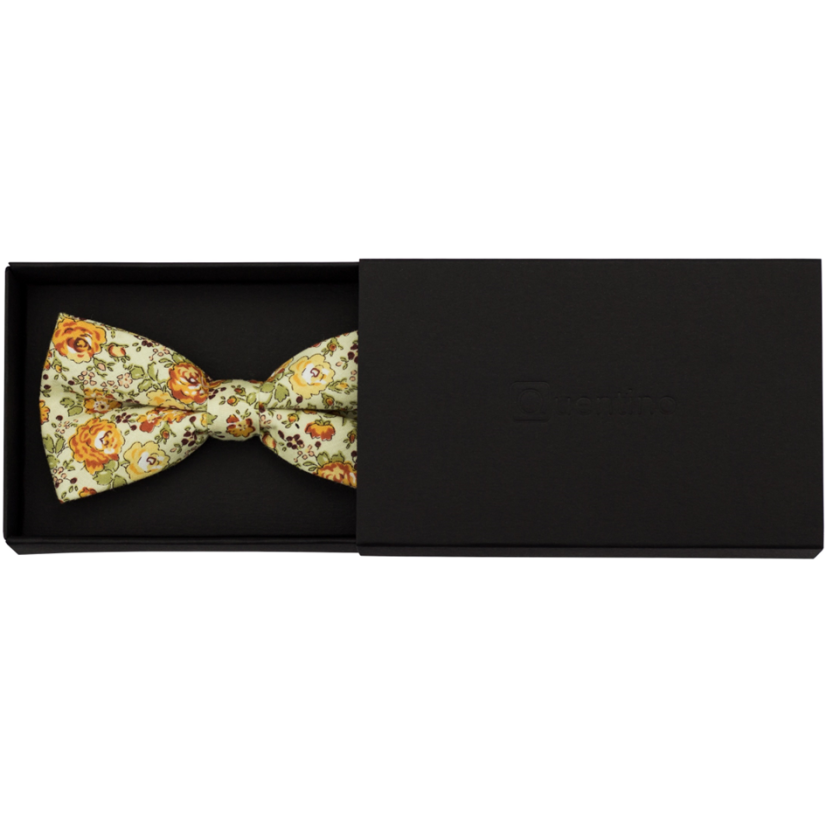 Light Beige Men's Cotton Bow Tie with Yellow Orange Flowers
