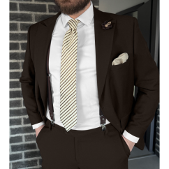 Beige-Brown Men's Set with Striped Tie