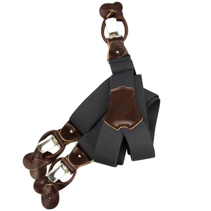 Dark Grey Men's Wide Suspenders with Clips and Loops
