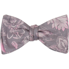 Grey Pink Self-Tie Men's Bow Tie with Floral Pattern