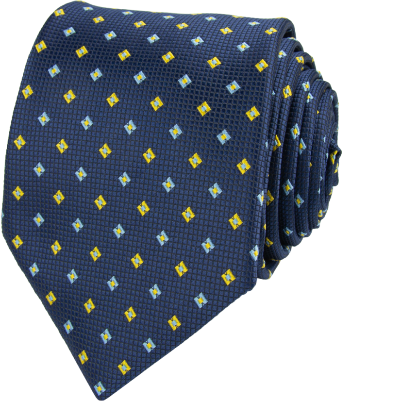 Dark Navy Men's Necktie with Yellow Geometric Pattern