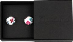 White Cufflinks with Wine Pink Floral Pattern