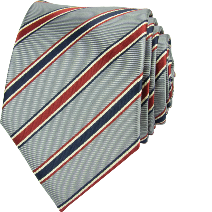 Světle šedá pánská kravata s červenomodrými pruhy Světle šedá pánská kravata s červenomodrými pruhy