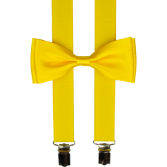 Kanárkově žluté pánské kšandy s motýlkem