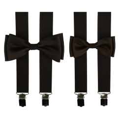 Tmavě hnědý set kšandy s motýlkem pro tátu a syna