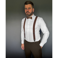 Hnědé pánské široké kšandy s tmavě hnědou pravou kůží