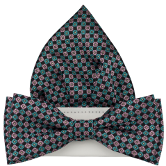 Černý pánský motýlek se čtverečky včetně kapesníčku