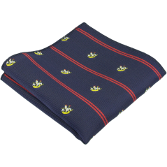 Tmavě modrý pánský kapesníček s motivem lodí a červenými pruhy